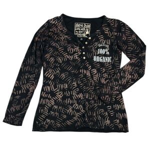 Sharon Cruise "this is not 100% organic" henley shirt size medium